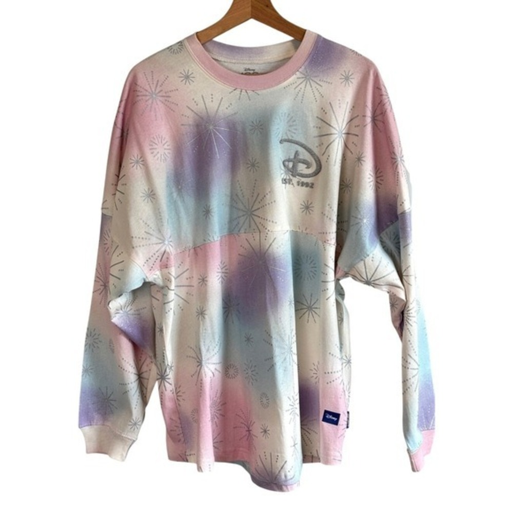 Disneyland Paris Like New Pastel Fireworks Glitter Puffy Lettering Relaxed Fit